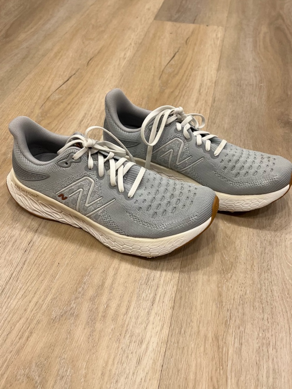 New Balance Light Gray Knit Running Shoes with White Laces